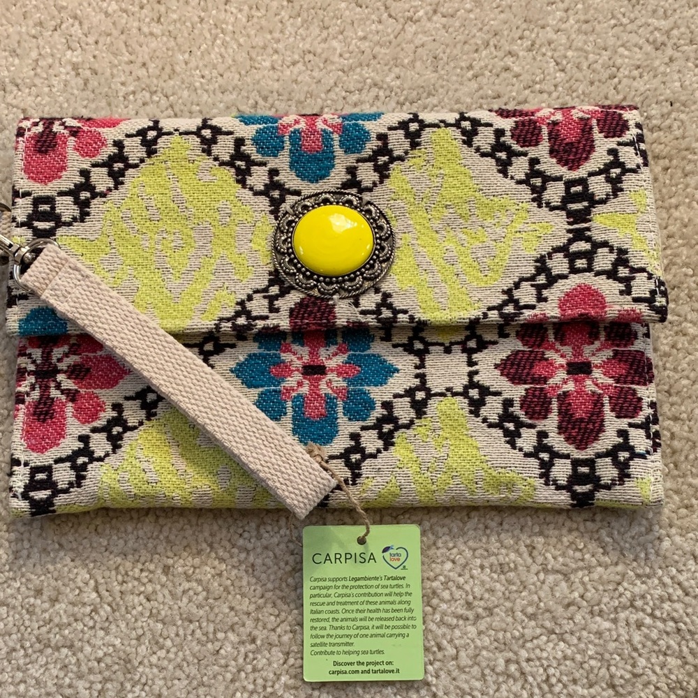 CARPISA Multicolor Bohemian Style Wristlet/Clutch with Yellow Accent -  NWT
